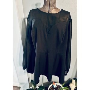 Torrid Black Peplum Top Plus Size 5 Sheer‎ Long Sleeve Blouse